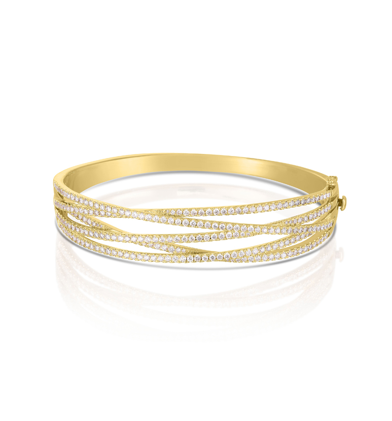 Sabel Collection Yellow Gold Diamond Crossover Bangle